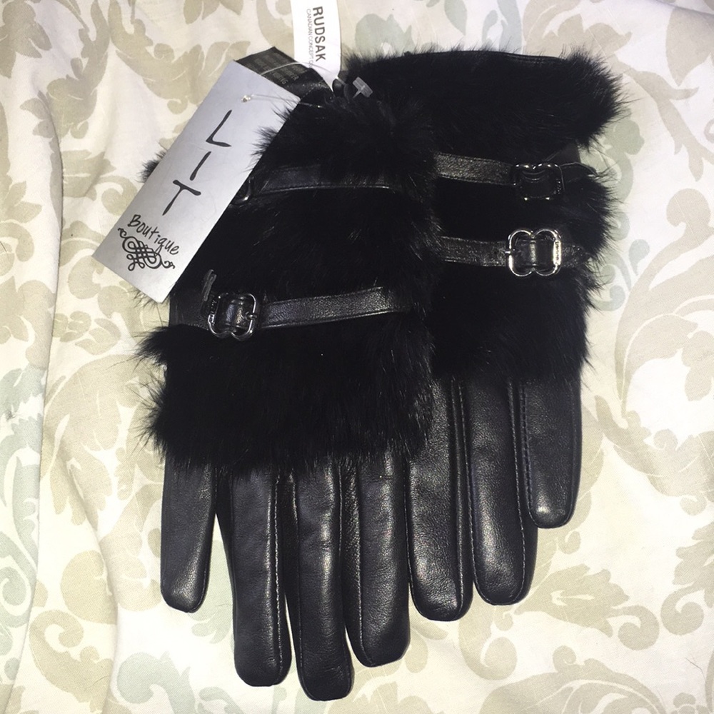 Rudsak leather/fur gloves